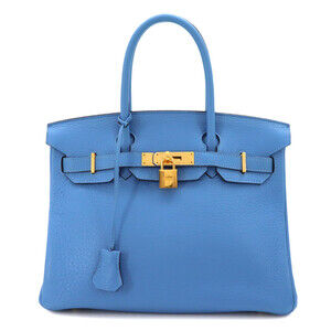 Hermes Birkin 30 Taurillon Clemence Blue Paradise Handbag □R stamp Gold hardware
